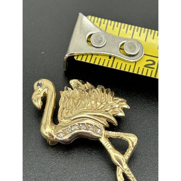 Vintage 14K Gold Flamingo Brooch Pendant Diamond Sapphire BIRD Estate Pin 3.33g - Picture 10 of 15